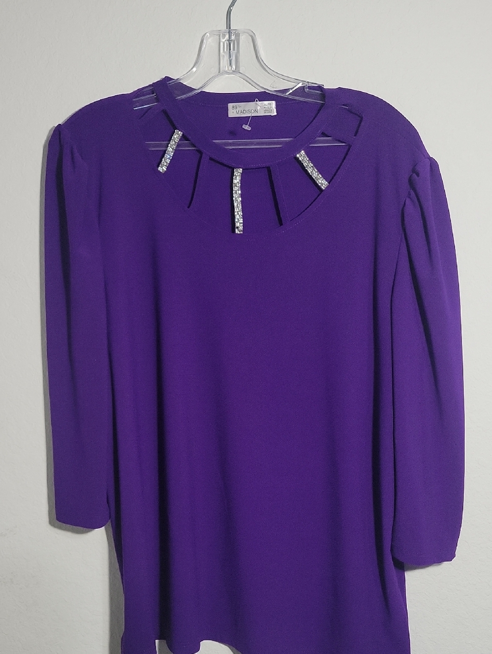 Madison Purple Jeweled Cutout Neck Blouse XL